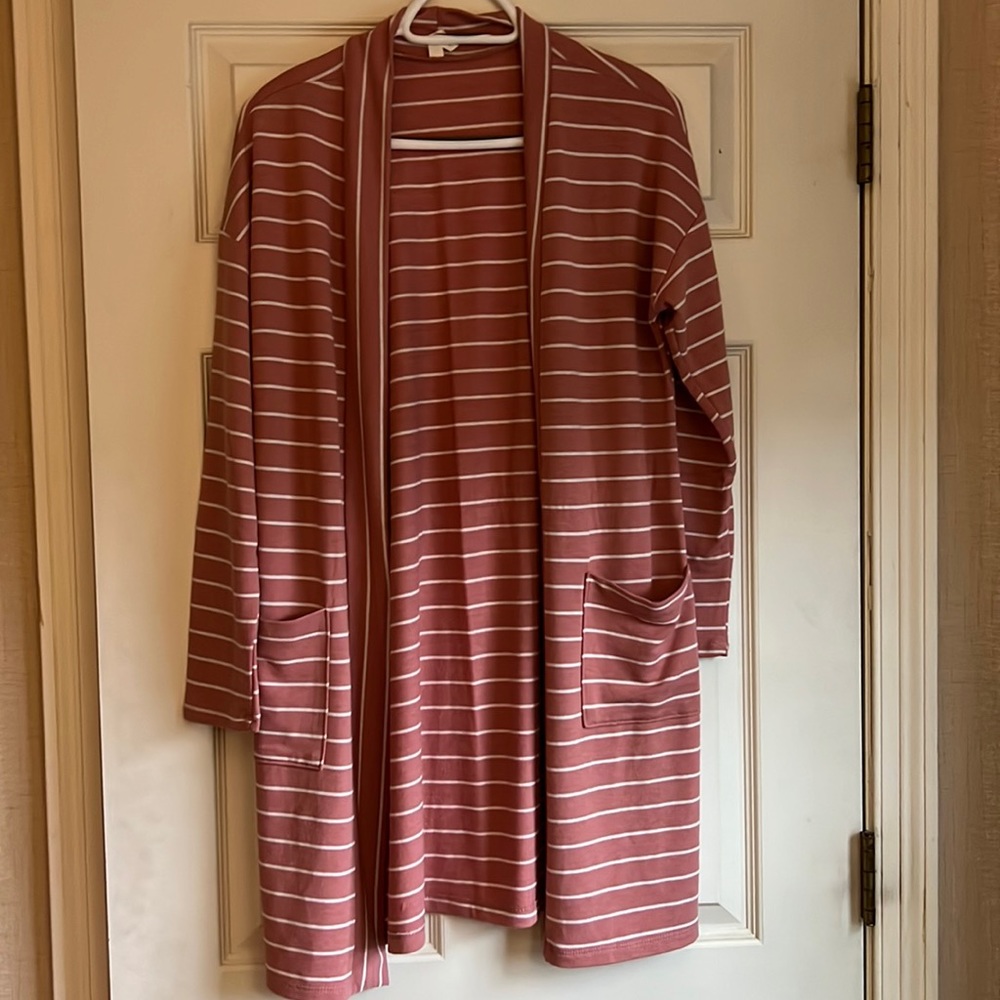 Mauve & white striped cardigan